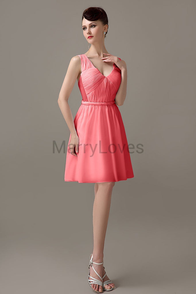 V-neck Chiffon Short Bridesmaid Dresses