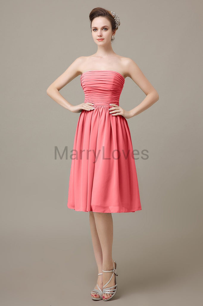 Strapless Pleats Short Bridesmaid Dresses