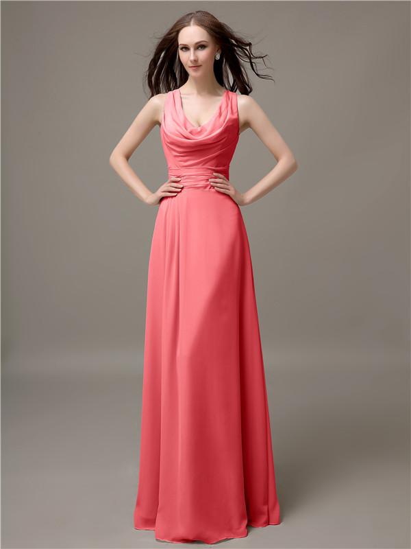 A-line Jewel Neck Floor-length Bridesmaid Dresses