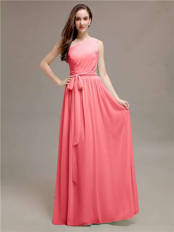 A-line One-shoulder Bridesmaid Dresses With Belt