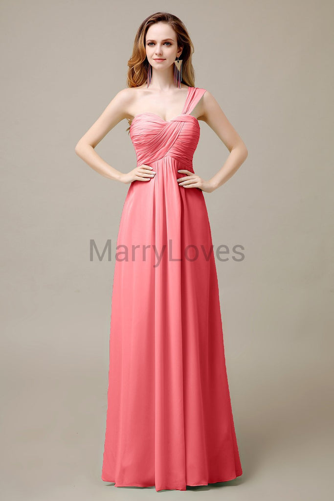 One Shoulder Chiffon Long Bridesmaid Dresses