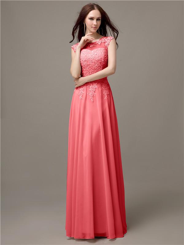 Floor-length Cap Sleeves Appliques Chiffon Bridesmaid Dresses