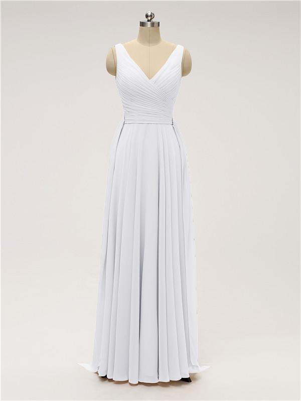 V Neck Chiffon Floor Length Bridesmaid Dresses