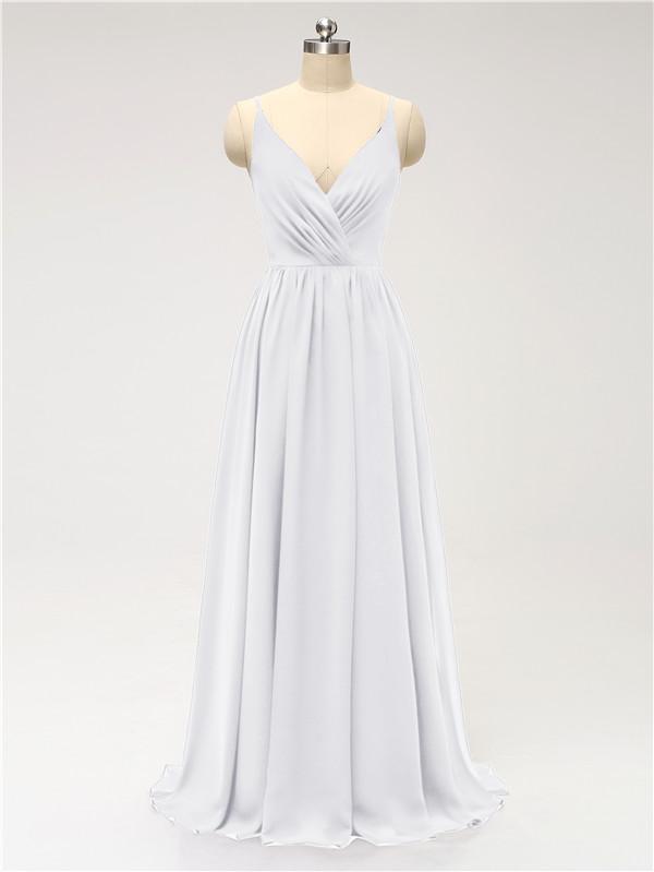 V Neck Chiffon Floor Length Bridesmaid Dresses