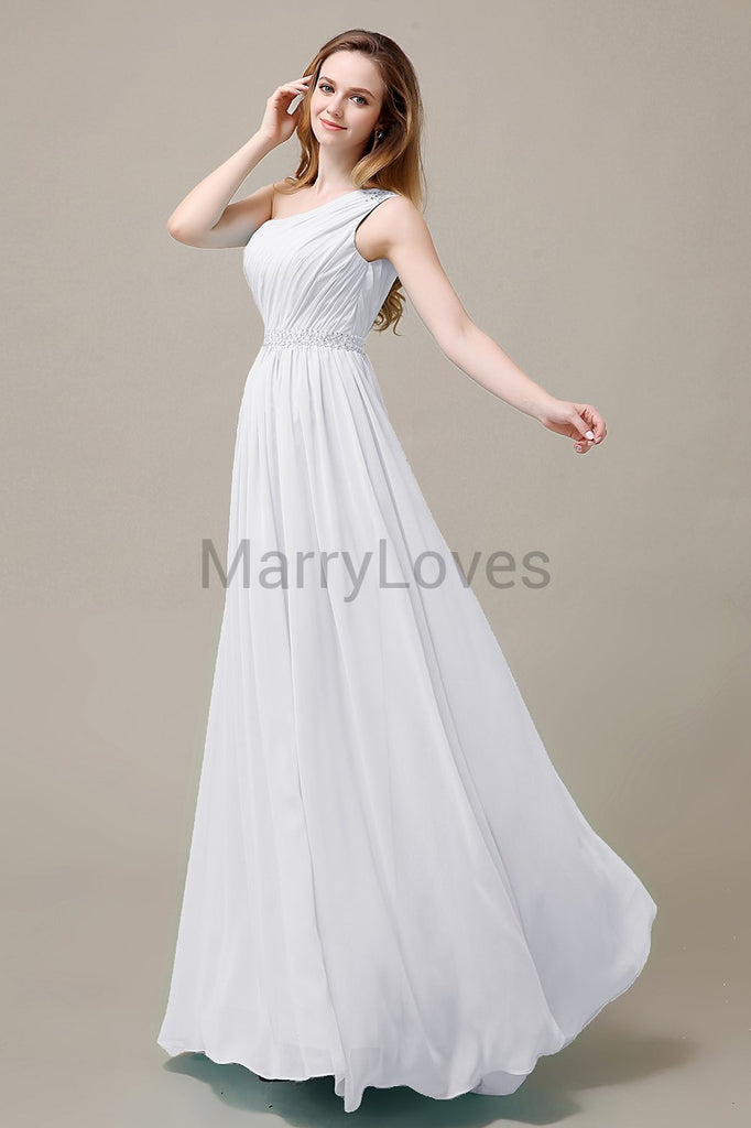 One Shoulder Beading Long Bridesmaid Dress