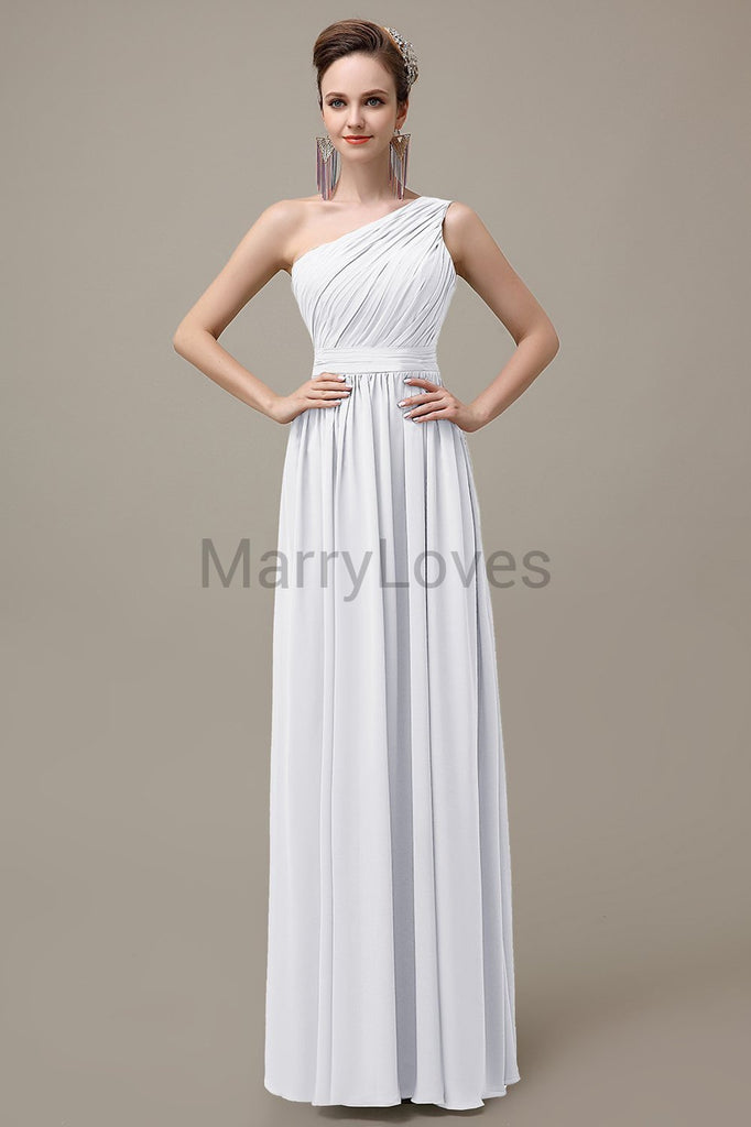 One Shoulder Chiffon Floor Length Bridesmaid Dresses