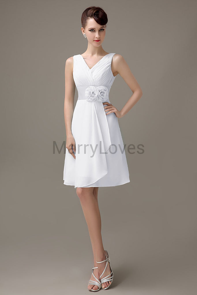 V-Neck Flowers Chiffon Bridesmaid Dresses