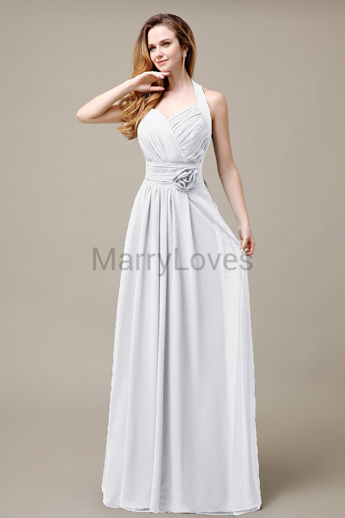 Halter A-line Pleats Chiffon Bridemaid Dresses