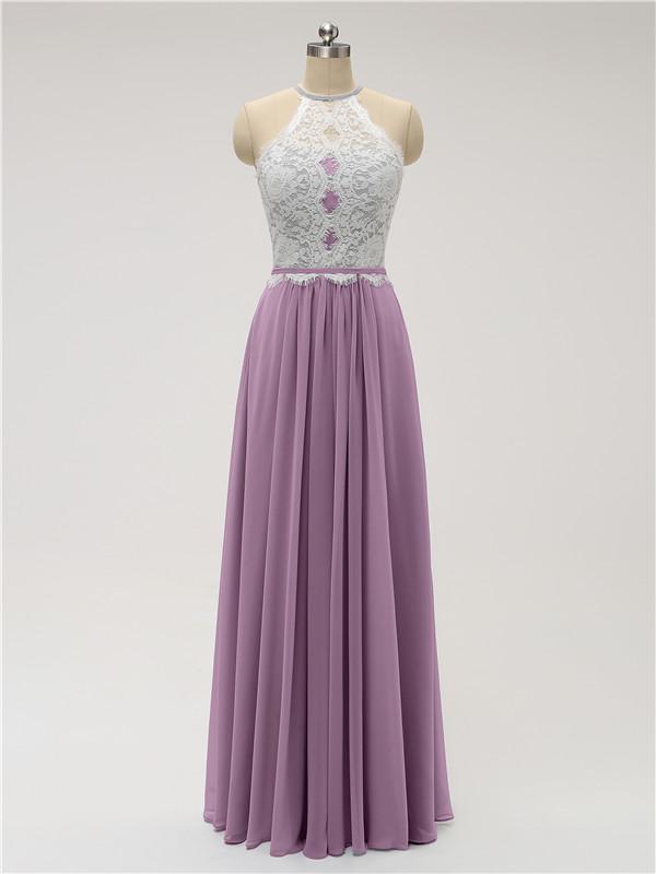 Halter Chiffon Floor Length Bridesmaid Dresses