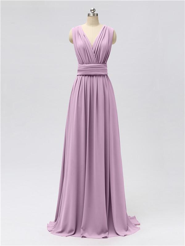 V Neck Chiffon Floor Length Bridesmaid Dresses