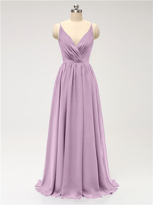 V Neck Chiffon Floor Length Bridesmaid Dresses