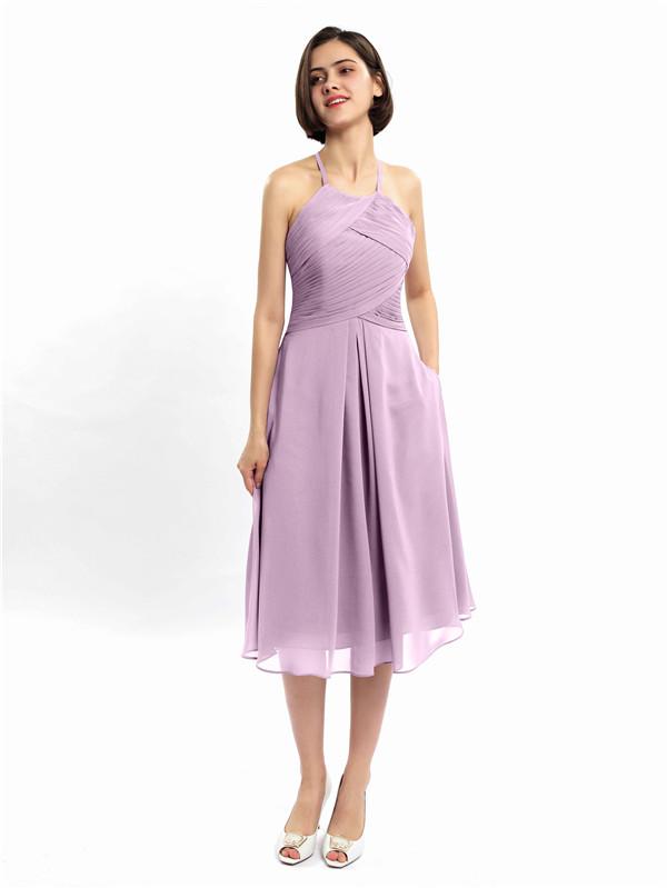 Halter Sleeveless Pleats Bridesmaid Dresses