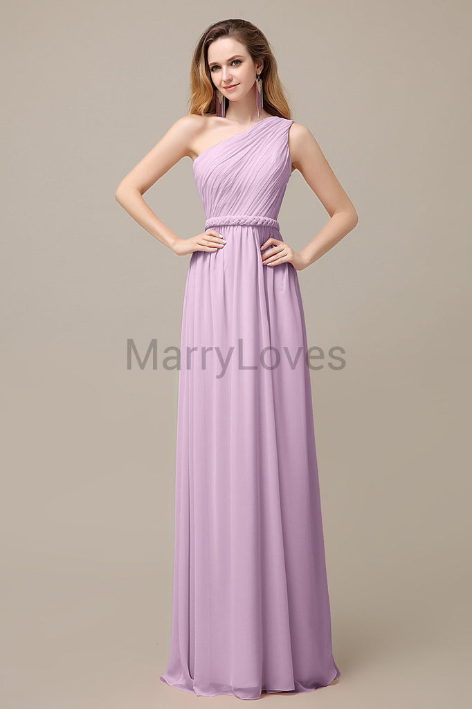 One Shoulder Chiffon Floor Length Bridesmaid Dresses