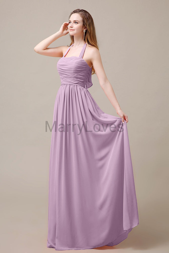 Halter Chiffon Birdesmaid Dresses with Bow Straps