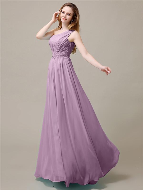 One Shoulder Chiffon Floor-Length Bridesmaid Dresses