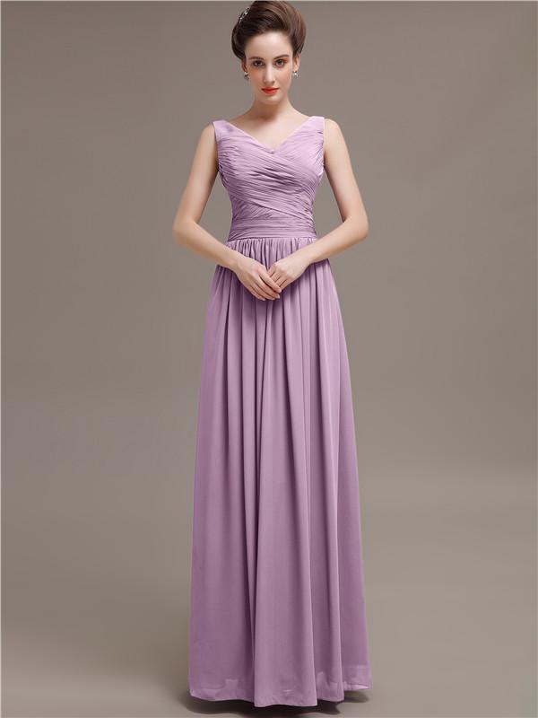 V-Neck Pleats Chiffon Bridesmaid Dresses