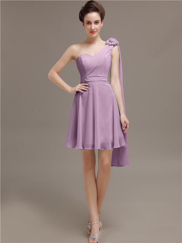 One Shoulder Chiffon Short Bridesmaid Dresses