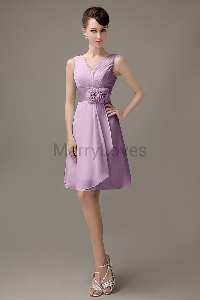 V-Neck Flowers Chiffon Bridesmaid Dresses