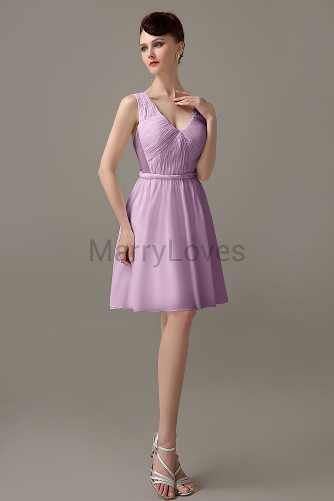 V-neck Chiffon Short Bridesmaid Dresses