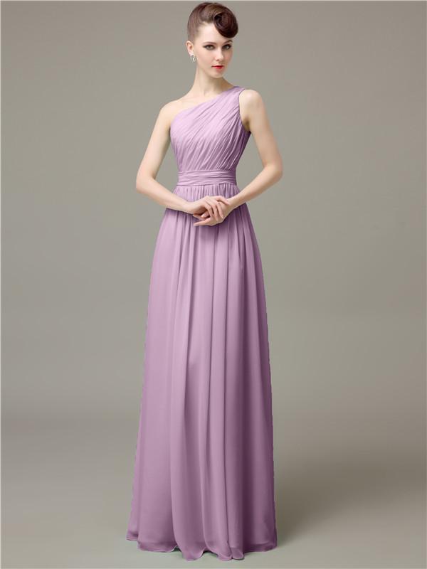 One Shoulder Pleats Chiffon Bridesmaid Dresses