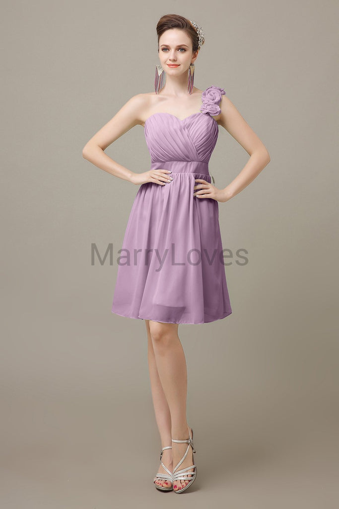 One-shoulder Pleats Appliques Bridesmaid Dresses