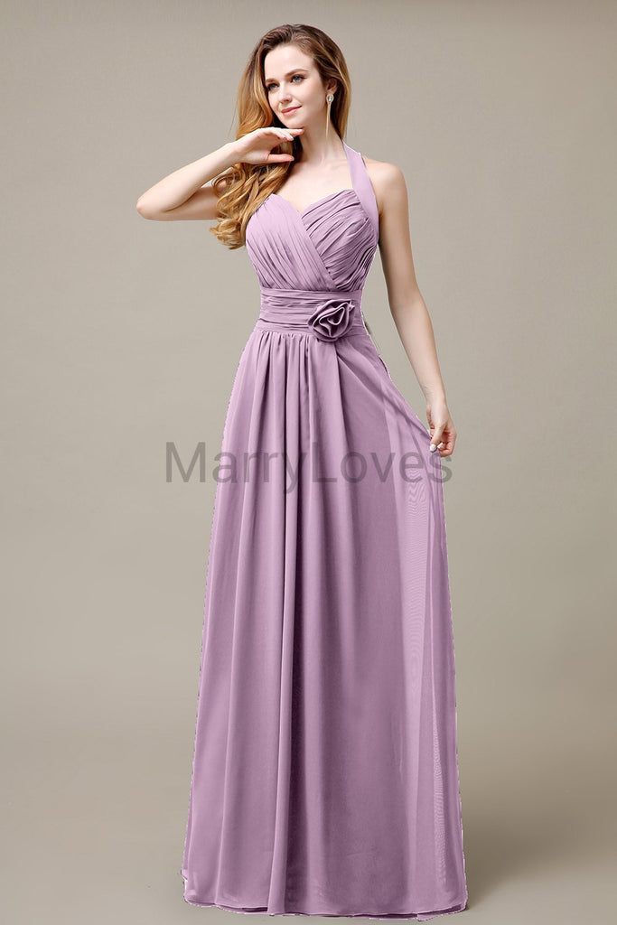 Halter A-line Pleats Chiffon Bridemaid Dresses