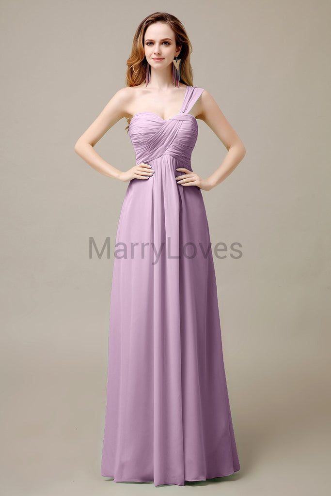 One Shoulder Chiffon Long Bridesmaid Dresses