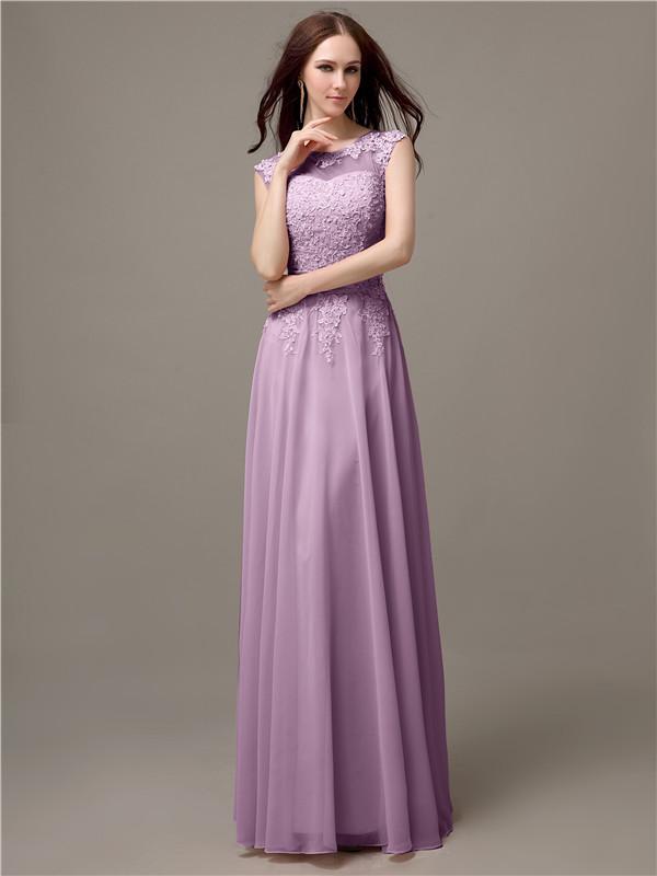 Floor-length Cap Sleeves Appliques Chiffon Bridesmaid Dresses