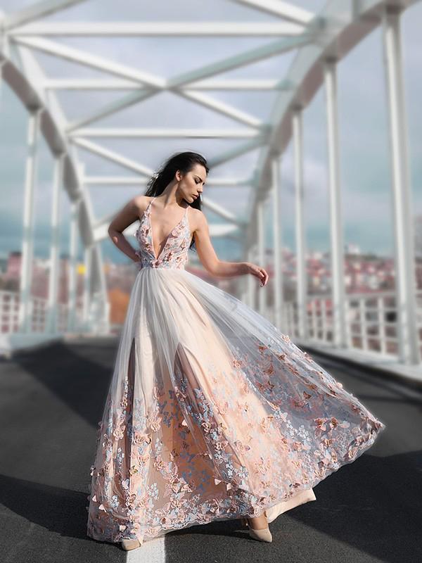Elegant A-line V Neck Applique Custom Prom Dresses,Sweet 16 Prom Dresses, OL020