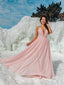 Simple Deep V Neck Pink Long Evening Prom Dresses, Sweet 16 Prom Dresses, PY008