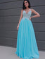 Blue A-line Lace Sleeveless Evening Prom Dresses, Sweet 16 Prom Dresses, OL085