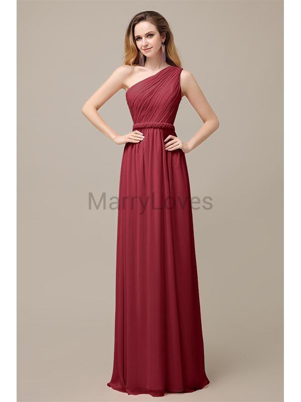 One Shoulder Chiffon Floor Length Bridesmaid Dresses