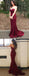 Sweetheart Mermaid Burgundy Lace Prom Dress With Train, PD0548