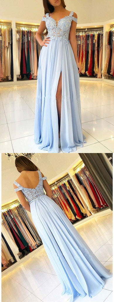 Off-Shoulder High Split Lace Appliques Top Long Prom dresses, BD0530