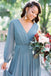 A-line Floor-length V-neck Long Sleeves Chiffon Bridesmaid Dresses, BD0564