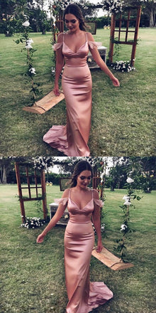 Newest Spaghetti Straps V-neck Long Bridesmaid Dresses With Train, BD0540