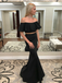 Two Piece Mermaid Black Simple Prom Dresses With Ruffles , PD0542