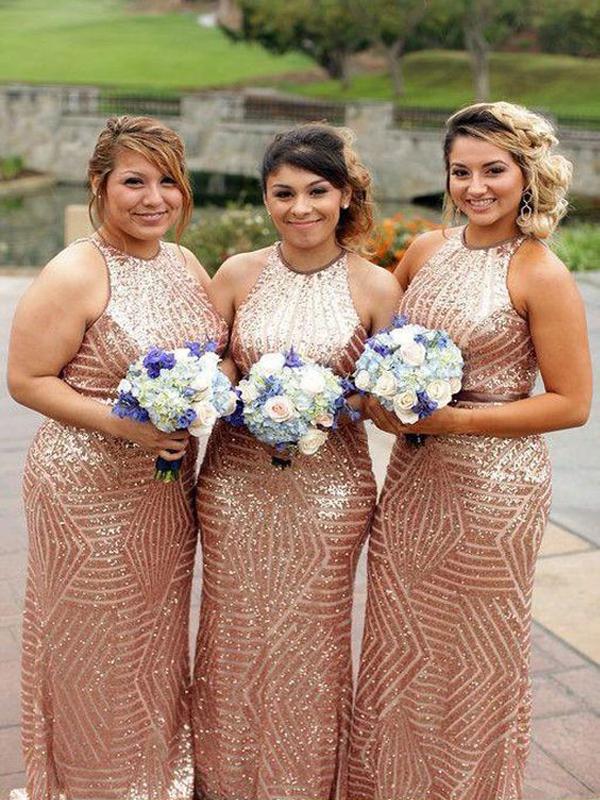 Rose Gold Sequin Plus Size Bridesmaid Dresses,Cheap Bridesmaid Dresses,WGY0299