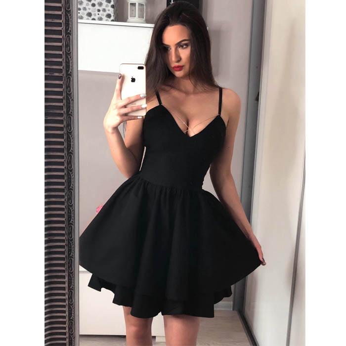Black Popular Spaghetti Strap Simple Cheap Short Homecoming Dresses, BH111 - Bubble Gown
