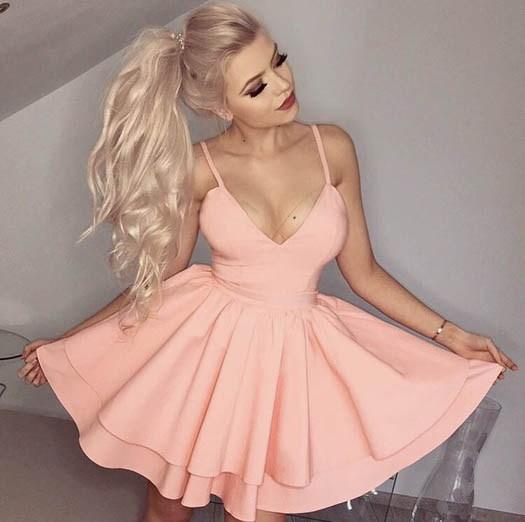 Spaghetti Straps V-neck Simple Sexy Short Cheap Homecoming Dresses, HD0448
