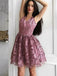 New Arrival A-line V-neck Sleeveless Lace Short Homecoming Dresses, HD0483