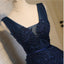 V Neck Navy Lace Beaded Short Homecoming Dresses Online, CM678