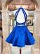 New Arrival Two Pieces Halter Blue Beading Backless Homecoming Dresses, HD0466