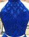 New Arrival Two Pieces Halter Blue Beading Backless Homecoming Dresses, HD0466