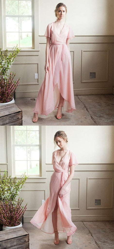 Newest Chiffon V-neck Ruffled Sleeves Bridesmaid Dresses, BD0561