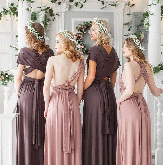 A-line Floor-length V-neck Backless Colorful Bridesmaid Dresses, BD0559