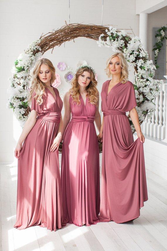 A-line Floor-length V-neck Backless Colorful Bridesmaid Dresses, BD0559