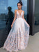 Beautiful A-line Applique V Neck Evening Prom Dresses, Long Prom Dresses, OL077