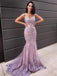 Mermaid Lace Applique V Neck Evening Prom Dresses, Sweet 16 Prom Dresses, OL084