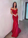 Red Mermaid Off Shoulder Cheap Evening Prom Dresses, Long Prom Dresses, PY027